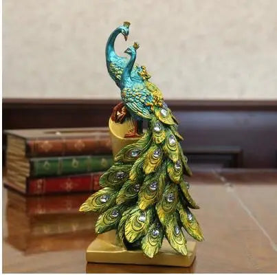 Continental luxury Peacock Couple Sculpture Resin Lovers Mascot Craft Ornament for Wedding Decoration and Valentine's Day Gift