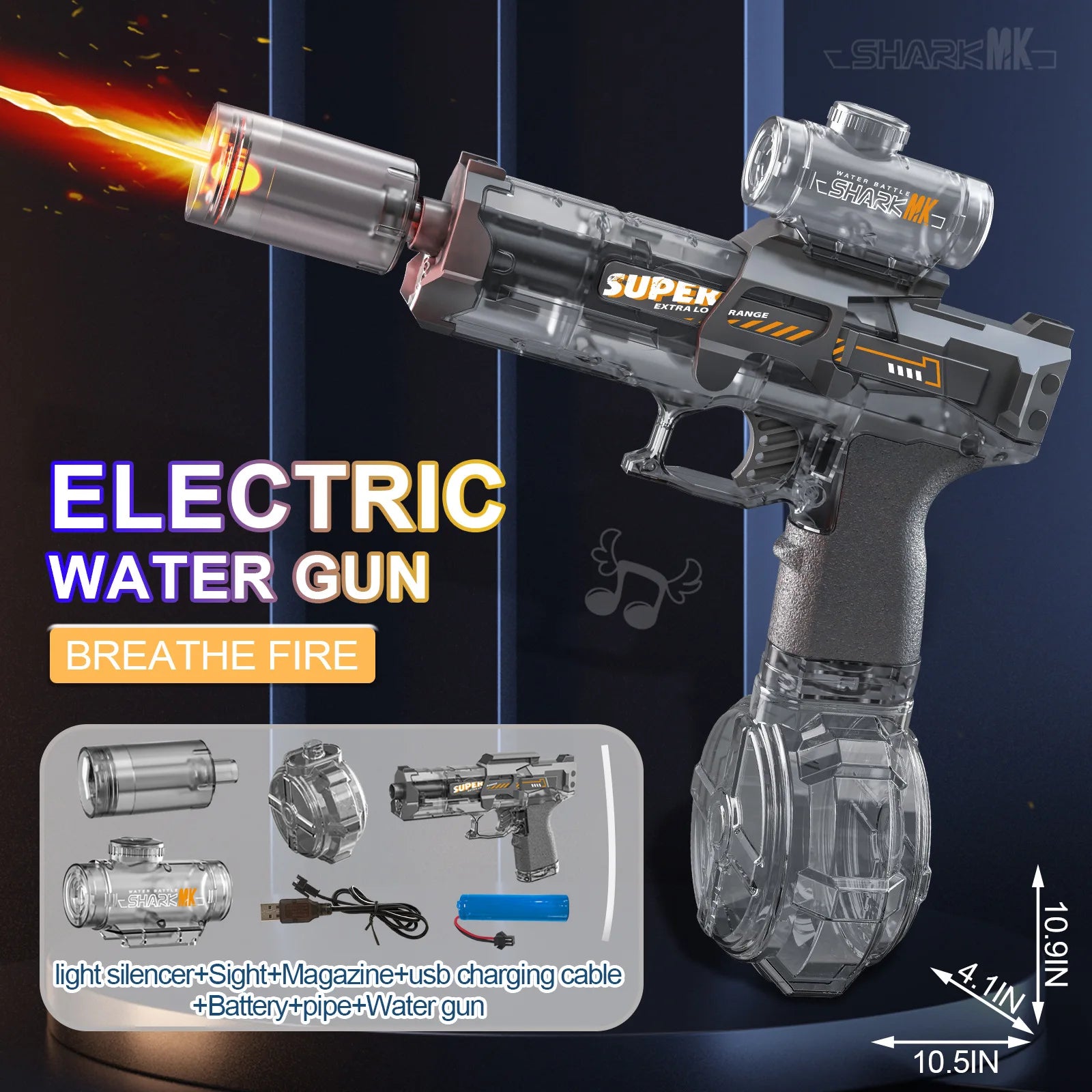 New Electric Water Gun With light Sprays Flame Effect Continuously High-pressure High-speed Powerful Outdoor Water Gun Toys USB
