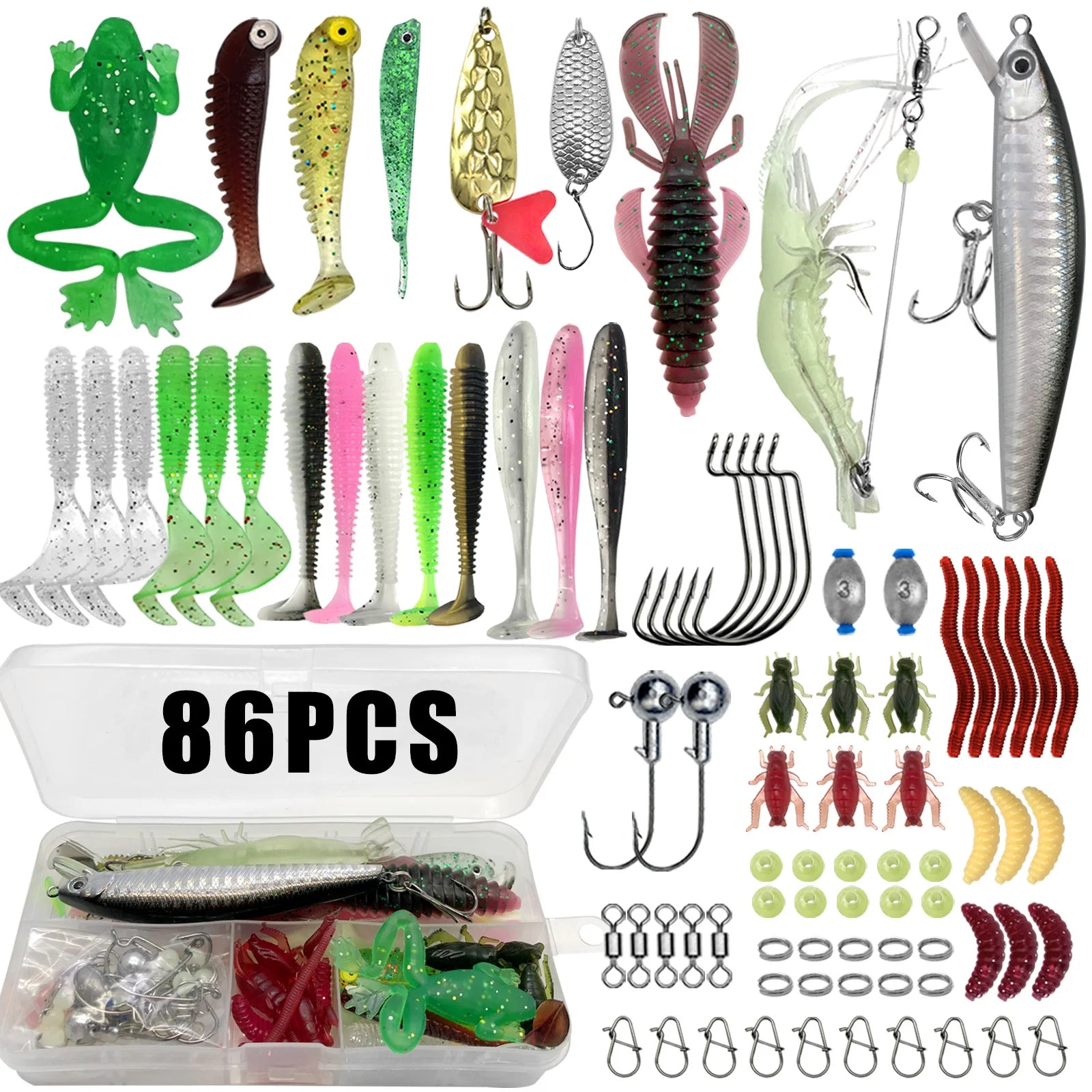 ট্রাউট/পাইক/বাসের জন্য ফিশিং 86/88/136/149/366pcs ফিশিং লুর কিট মাল্টি-লুর ফিশিং সেট লেয়ার্ড ট্যাকল প্রো গিয়ার ট্যাকল বক্স