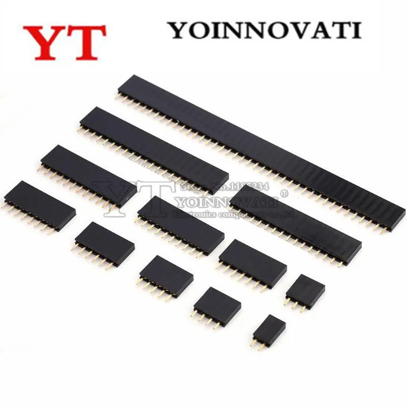 100pcs Single Row Pin Female Header Socket Pitch 2.54mm 1*2p 3p 4p 5p 6p 7p 8p 9p 10p 12p 14p 16p 20p 40p Pin Connector