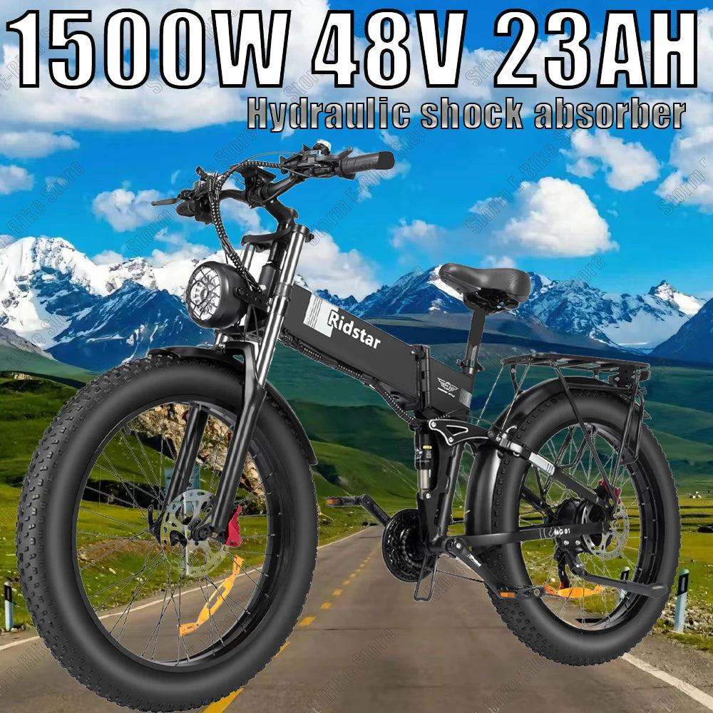 Urban Electric Bike 1500W High-Speed Motor Snow Ebicycle 48V23AH Long Endurance Battery Hydraulic Brake Foldable Mountain E-Bike