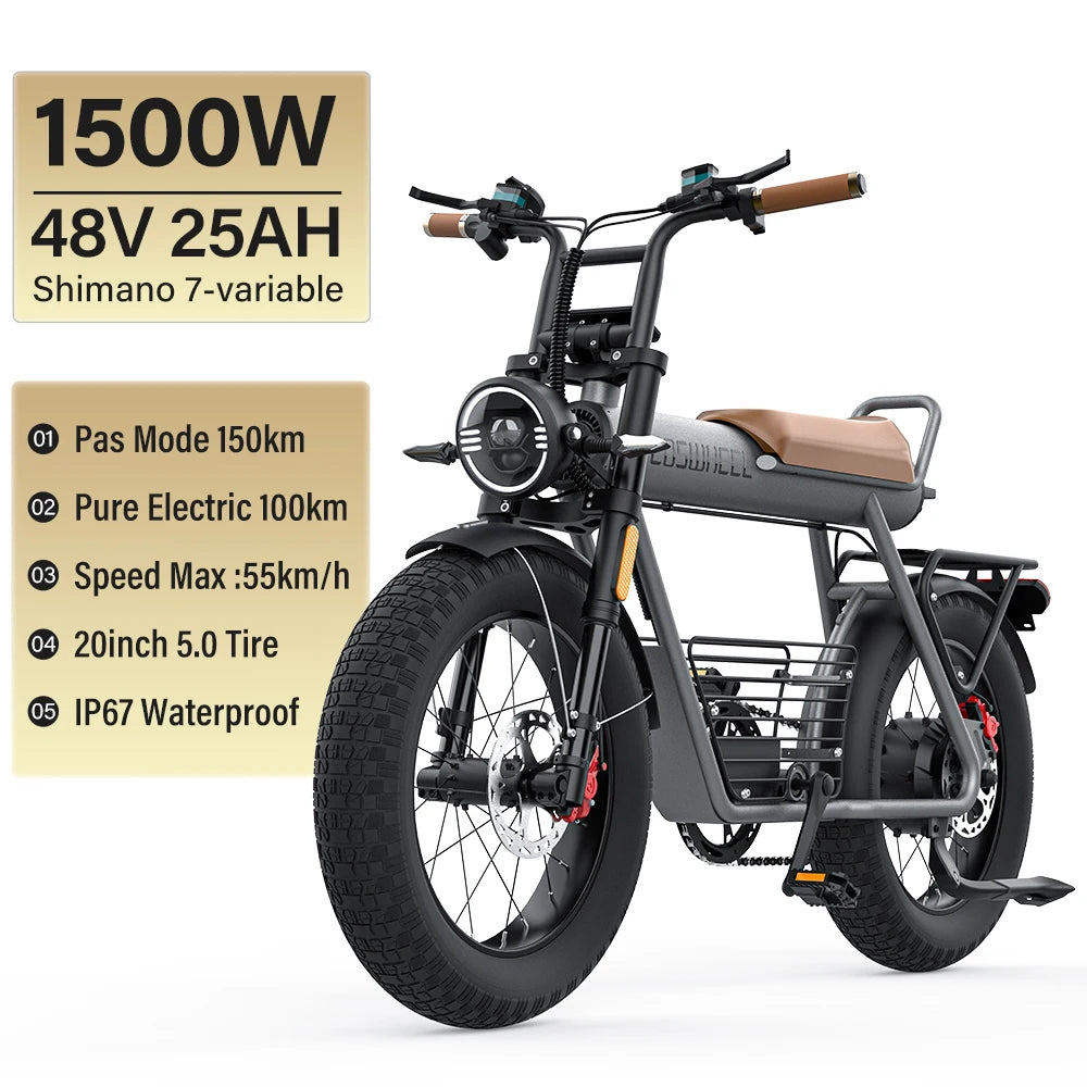 Coswheel ইলেকট্রিক বাইক CT20S 2000W মোটরসাইকেল Drit বাইক Ebike 20 ইঞ্চি ফ্যাট টায়ার সাইকেল 60V 27.5AH বাইক প্রাপ্তবয়স্কদের জন্য ইলেকট্রিক সাইকেল