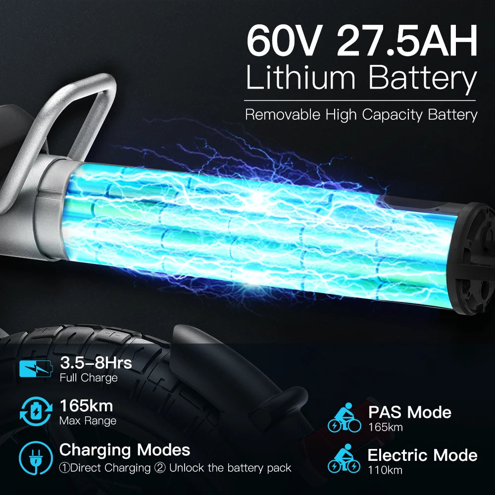 Coswheel ইলেকট্রিক বাইক CT20S 2000W মোটরসাইকেল Drit বাইক Ebike 20 ইঞ্চি ফ্যাট টায়ার সাইকেল 60V 27.5AH বাইক প্রাপ্তবয়স্কদের জন্য ইলেকট্রিক সাইকেল