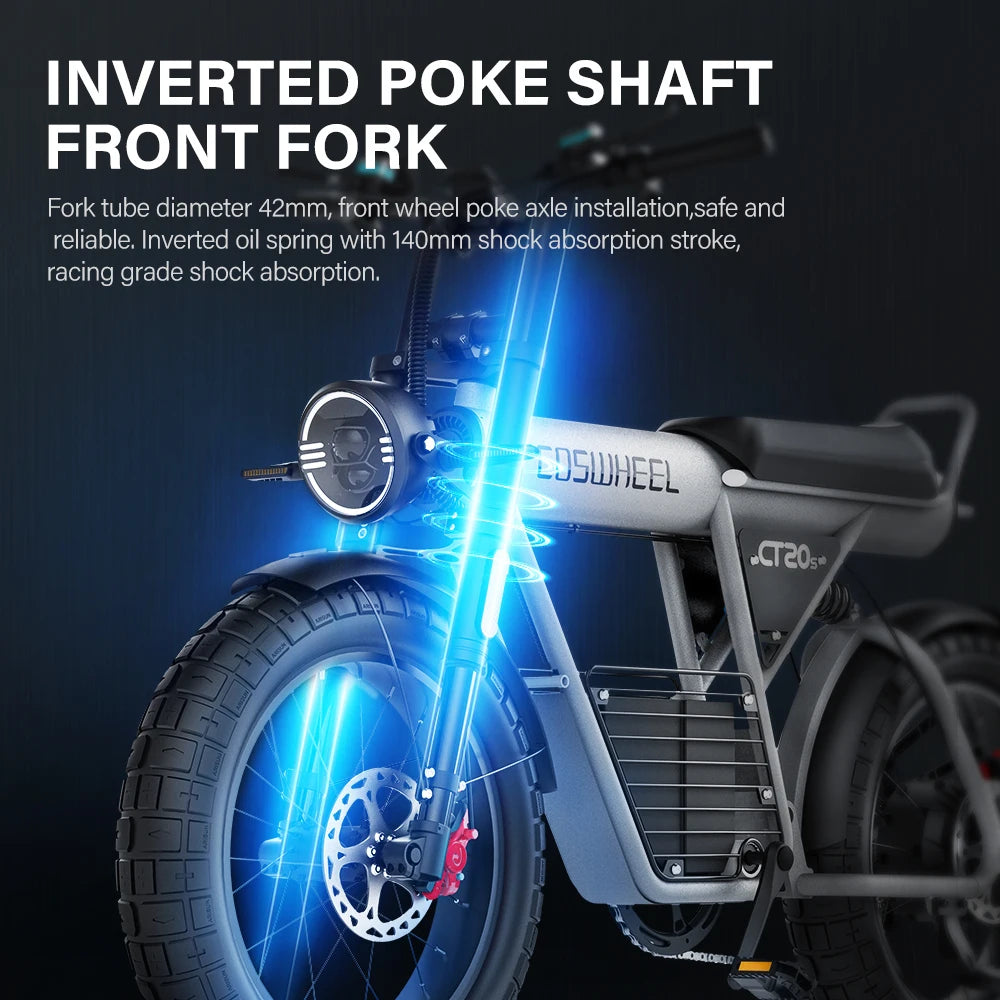 Coswheel ইলেকট্রিক বাইক CT20S 2000W মোটরসাইকেল Drit বাইক Ebike 20 ইঞ্চি ফ্যাট টায়ার সাইকেল 60V 27.5AH বাইক প্রাপ্তবয়স্কদের জন্য ইলেকট্রিক সাইকেল