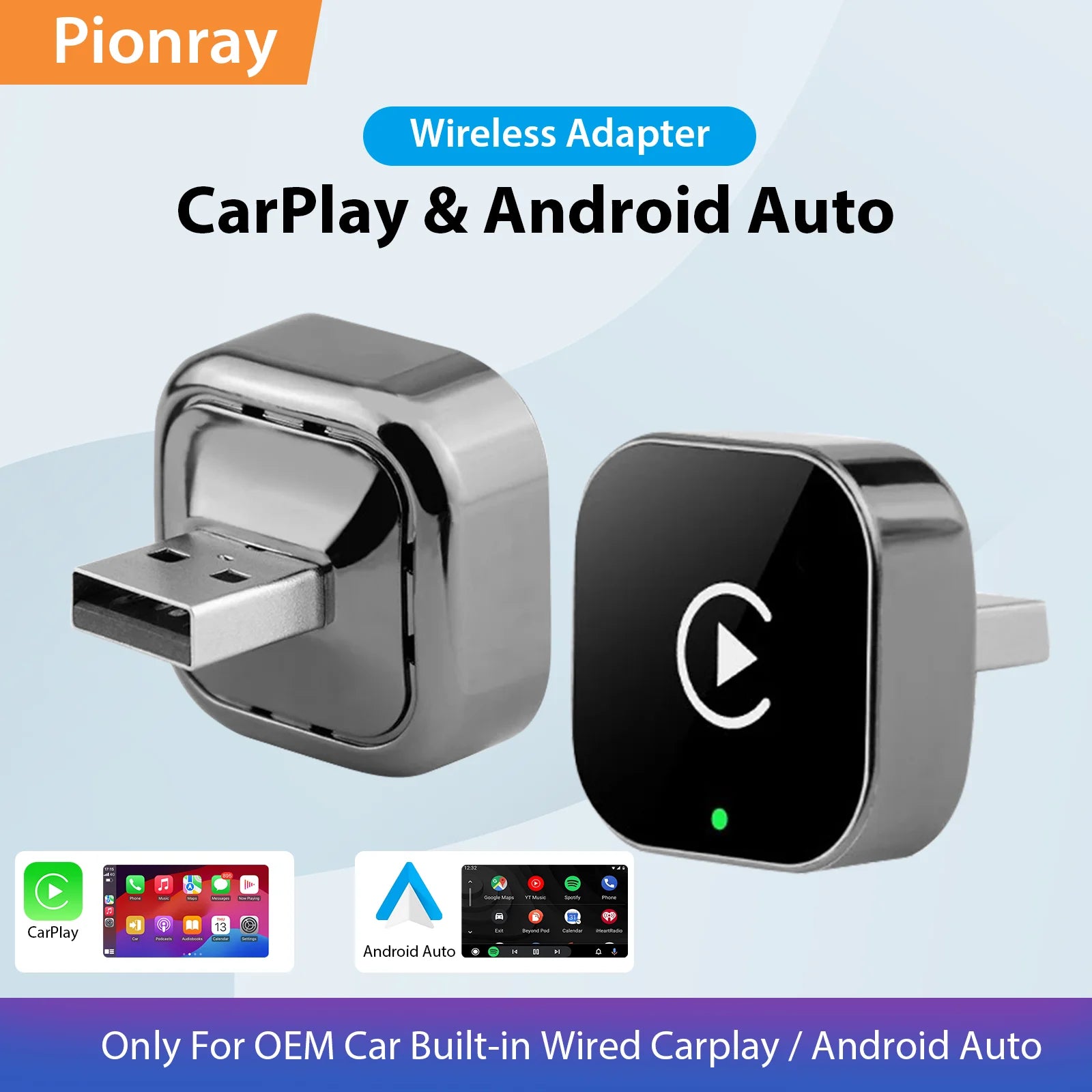 নতুন Pionray 2 in 1 ওয়্যারলেস কারপ্লে অ্যাডাপ্টার এবং অ্যান্ড্রয়েড অটো ওয়্যারলেস অ্যাডাপ্টার, 5Ghz ওয়াইফাই টাইপ-সি/ইউএসবি প্লাগ প্লে কারপ্লে ওয়্যারলেস