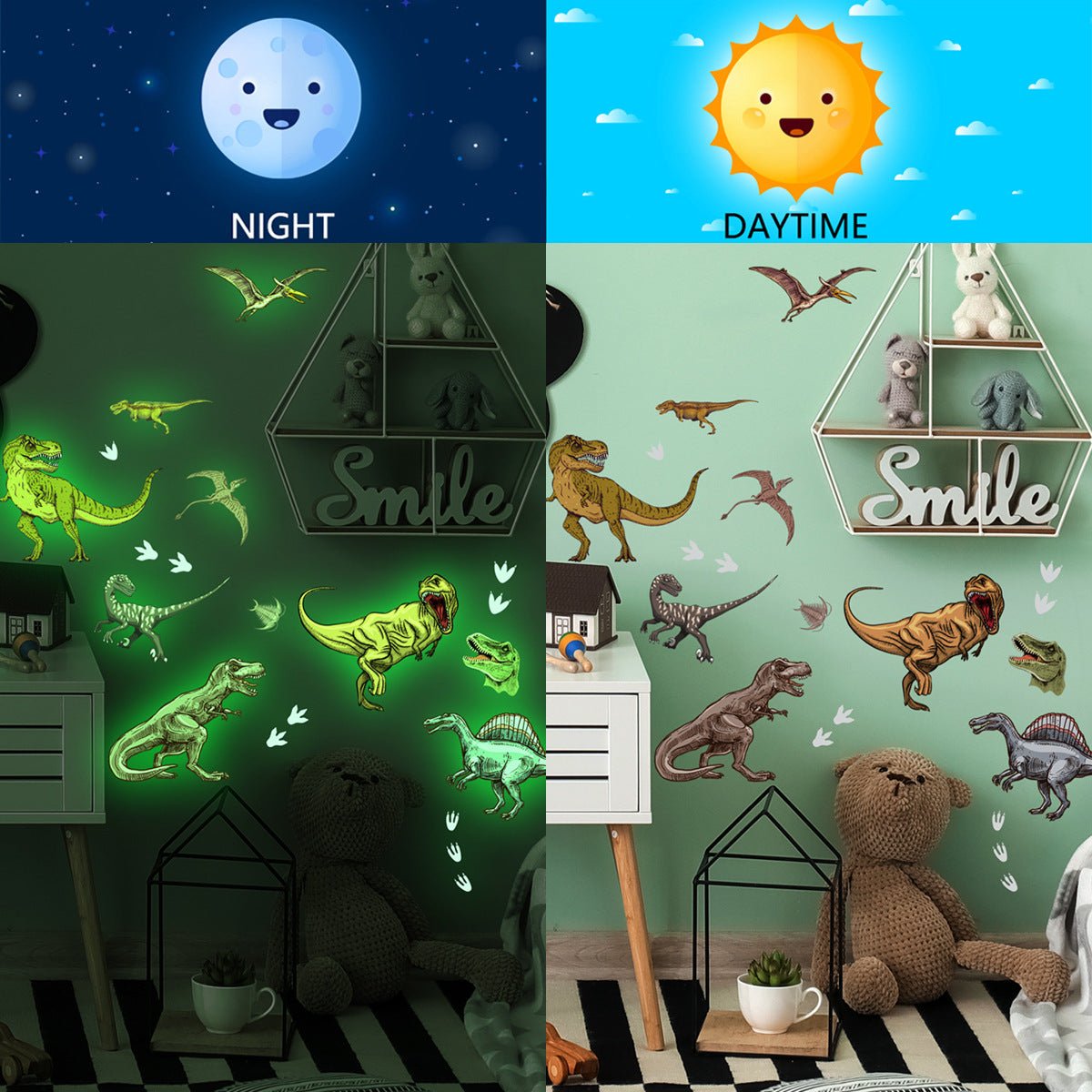 1 Set, Glow In The Dark, Dinosaur Wall Stickers, Removable Waterproof Stickers, Wall Decor For Living Room Bedroom, Home Decor - Fluxy