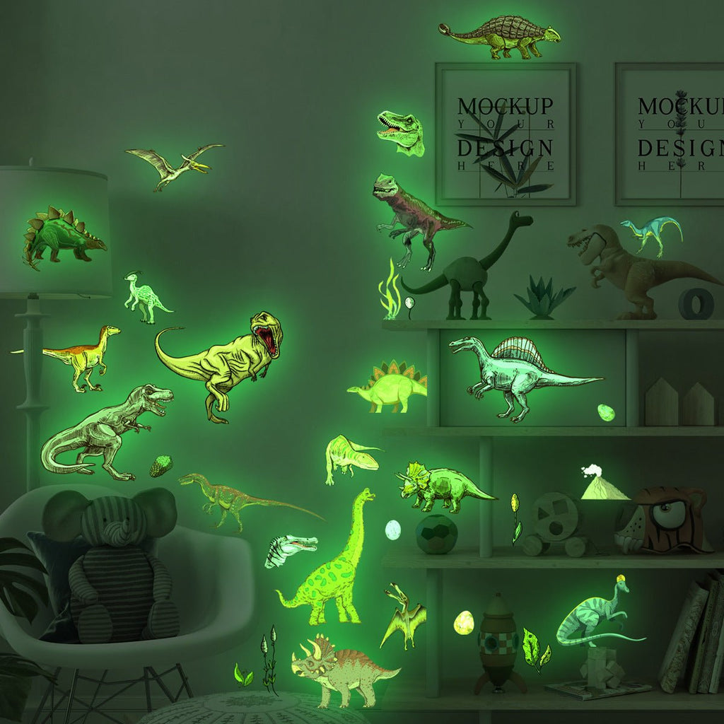 1 Set, Glow In The Dark, Dinosaur Wall Stickers, Removable Waterproof Stickers, Wall Decor For Living Room Bedroom, Home Decor - Fluxy