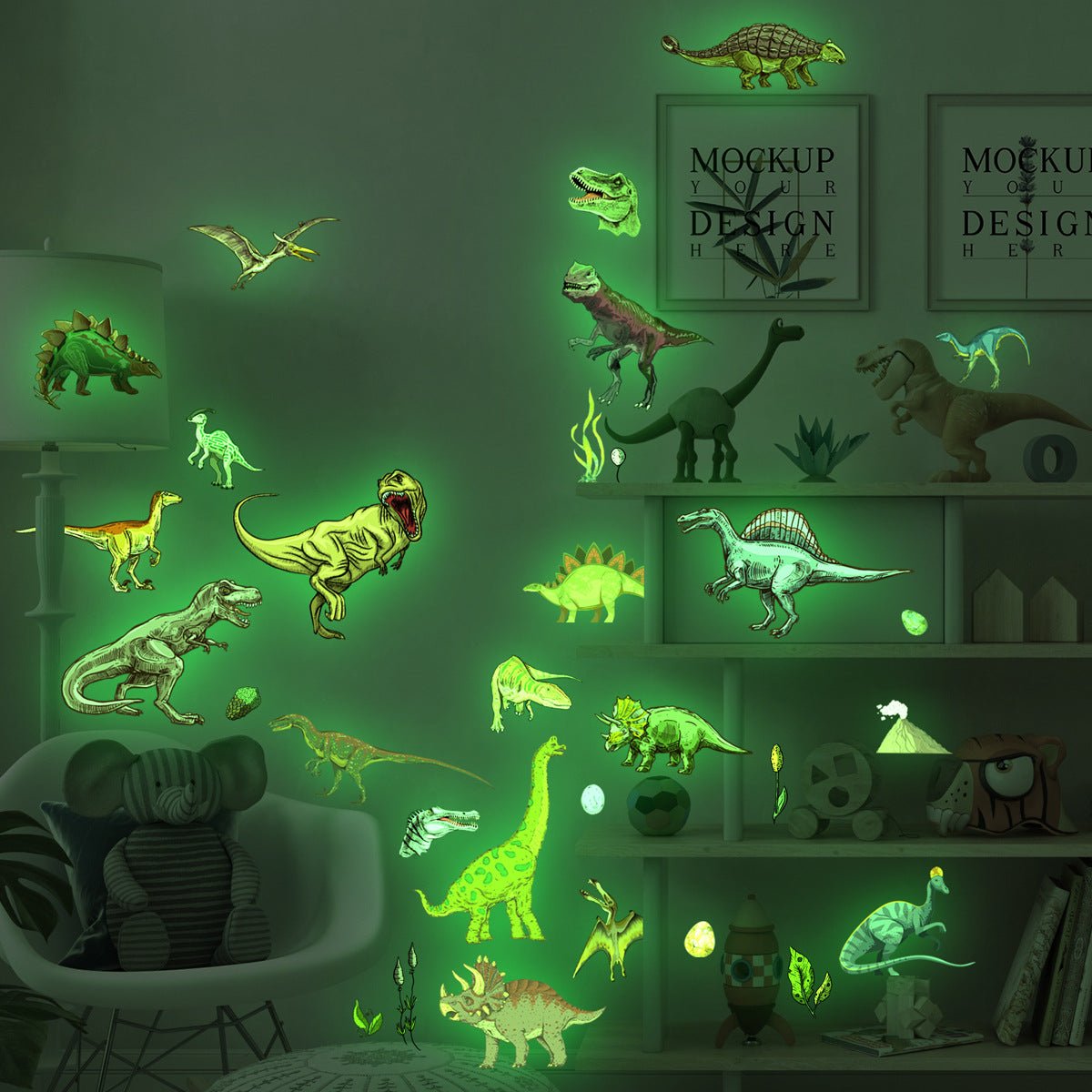 1 Set, Glow In The Dark, Dinosaur Wall Stickers, Removable Waterproof Stickers, Wall Decor For Living Room Bedroom, Home Decor - Fluxy