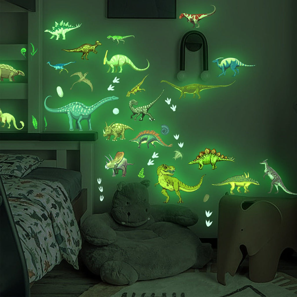 1 Set, Glow In The Dark, Dinosaur Wall Stickers, Removable Waterproof Stickers, Wall Decor For Living Room Bedroom, Home Decor - Fluxy