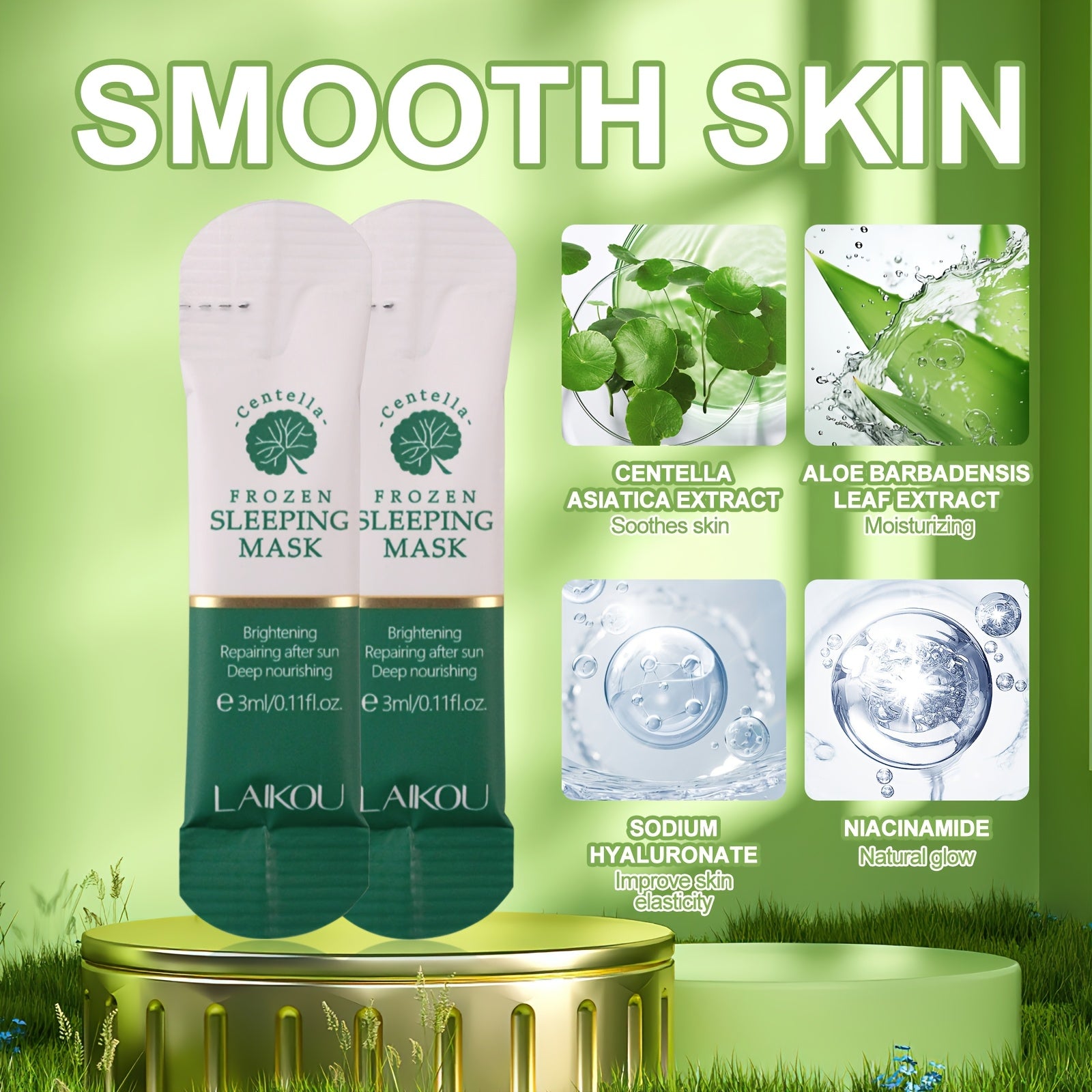 20pcs Centella Asiatica Moisturizing & Firming Sleeping Mask - Hydrating, Fragrance-Free, Hypoallergenic, Plant-Based Formula for All Light Beige Types, Unisex Adult Skincare, Skincare Routine, Sleek Packaging, Natural Ingred