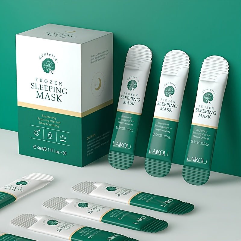 20pcs Centella Asiatica Moisturizing & Firming Sleeping Mask - Hydrating, Fragrance - Free, Hypoallergenic, Plant - Based Formula for All Light Beige Types, Unisex Adult Skincare, Skincare Routine, Sleek Packaging, Natural Ingred - Fluxy