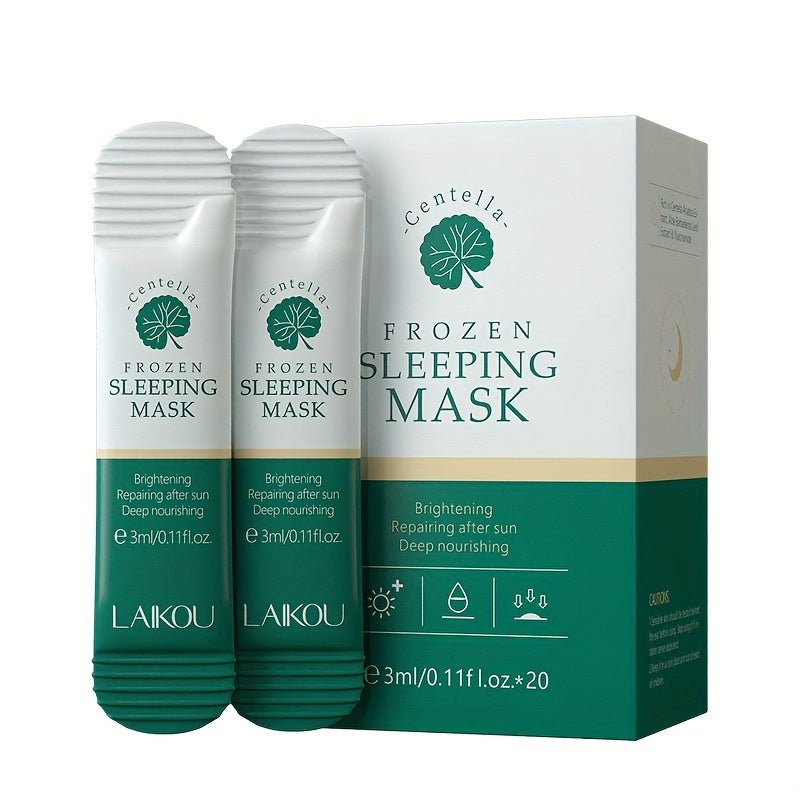 20pcs Centella Asiatica Moisturizing & Firming Sleeping Mask - Hydrating, Fragrance - Free, Hypoallergenic, Plant - Based Formula for All Light Beige Types, Unisex Adult Skincare, Skincare Routine, Sleek Packaging, Natural Ingred - Fluxy