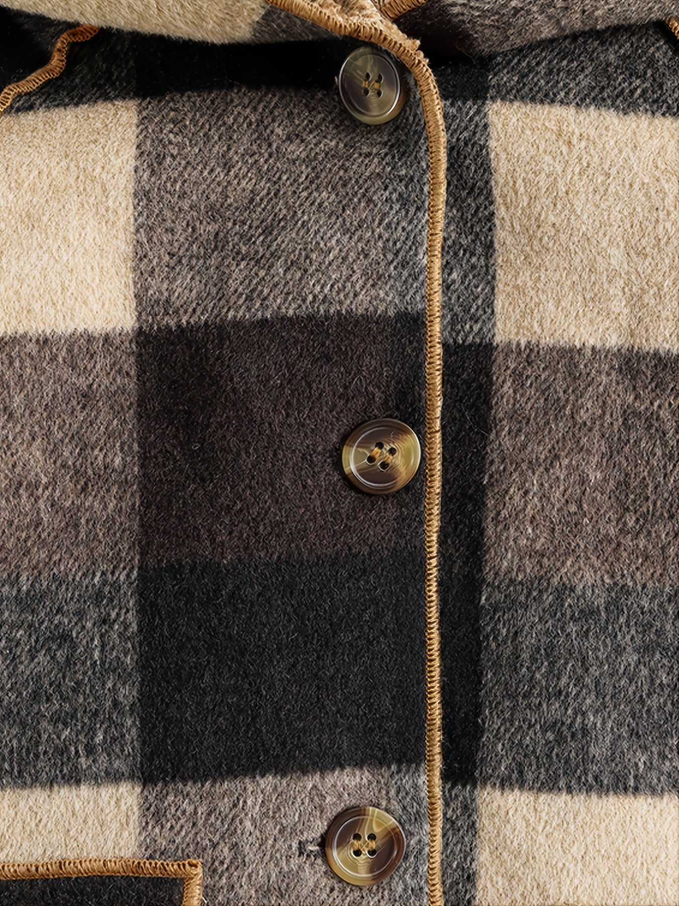 Boys' Cozy Fleece-Lined Plaid Jacket with Button Front, Pockets &amp; Hood - Long Sleeve Casual Winter Coat for Fall/Winter, Brown &amp; Black Checkered Pattern, Cozy Outerwear, Durable Outerwear
