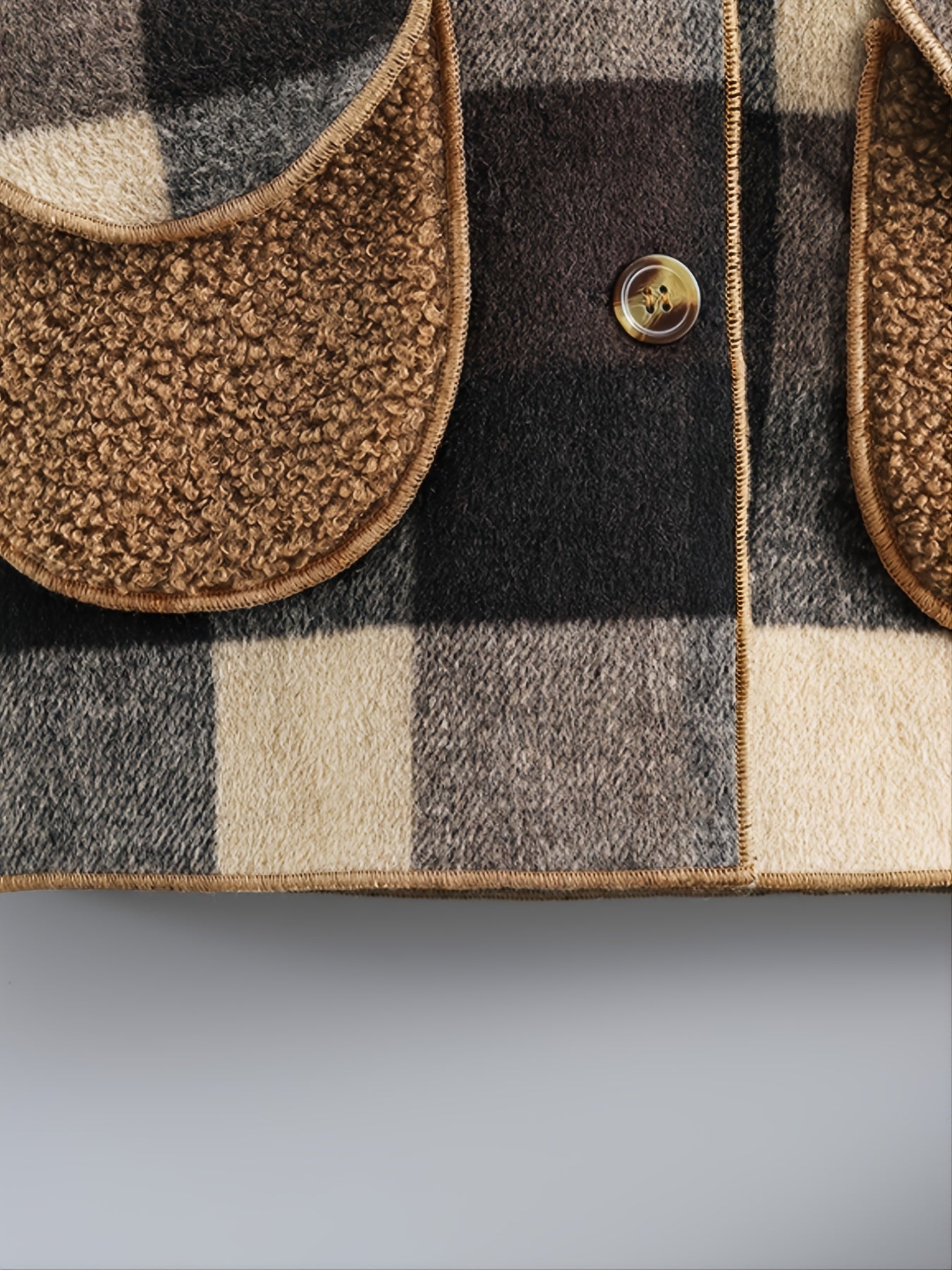 Boys' Cozy Fleece-Lined Plaid Jacket with Button Front, Pockets &amp; Hood - Long Sleeve Casual Winter Coat for Fall/Winter, Brown &amp; Black Checkered Pattern, Cozy Outerwear, Durable Outerwear