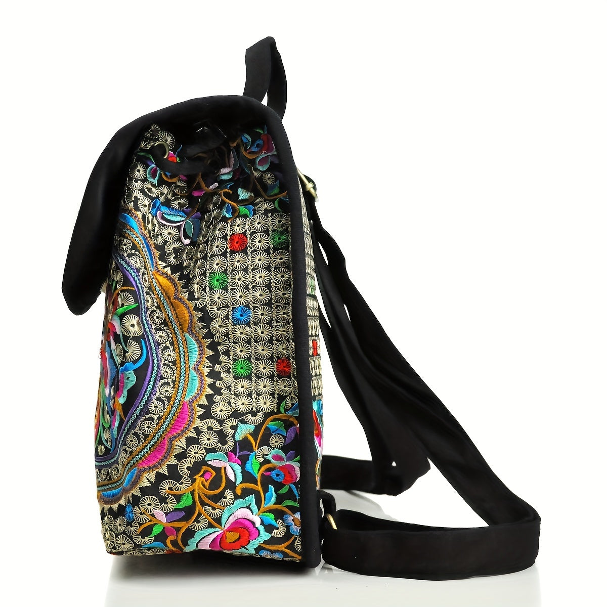 GUDAOBELL Women's Vintage Floral Embroidered Backpack - Pink Geometric Pattern Travel Bag with Tablet Compartment, Adjustable Shoulder Straps & Drawstring Closure for, Work, Daily Use
