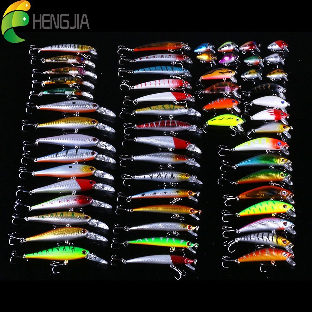 [56pcs Fishing Lures Kit] 56pcs Fishing Lures Kit | Crankbait Tackle Minnow Popper Pencil Swimbaits Hook Hard Baits Set for Pike Carp Bass Freshwater Saltwater | Christmas Gift for Man - Fluxy
