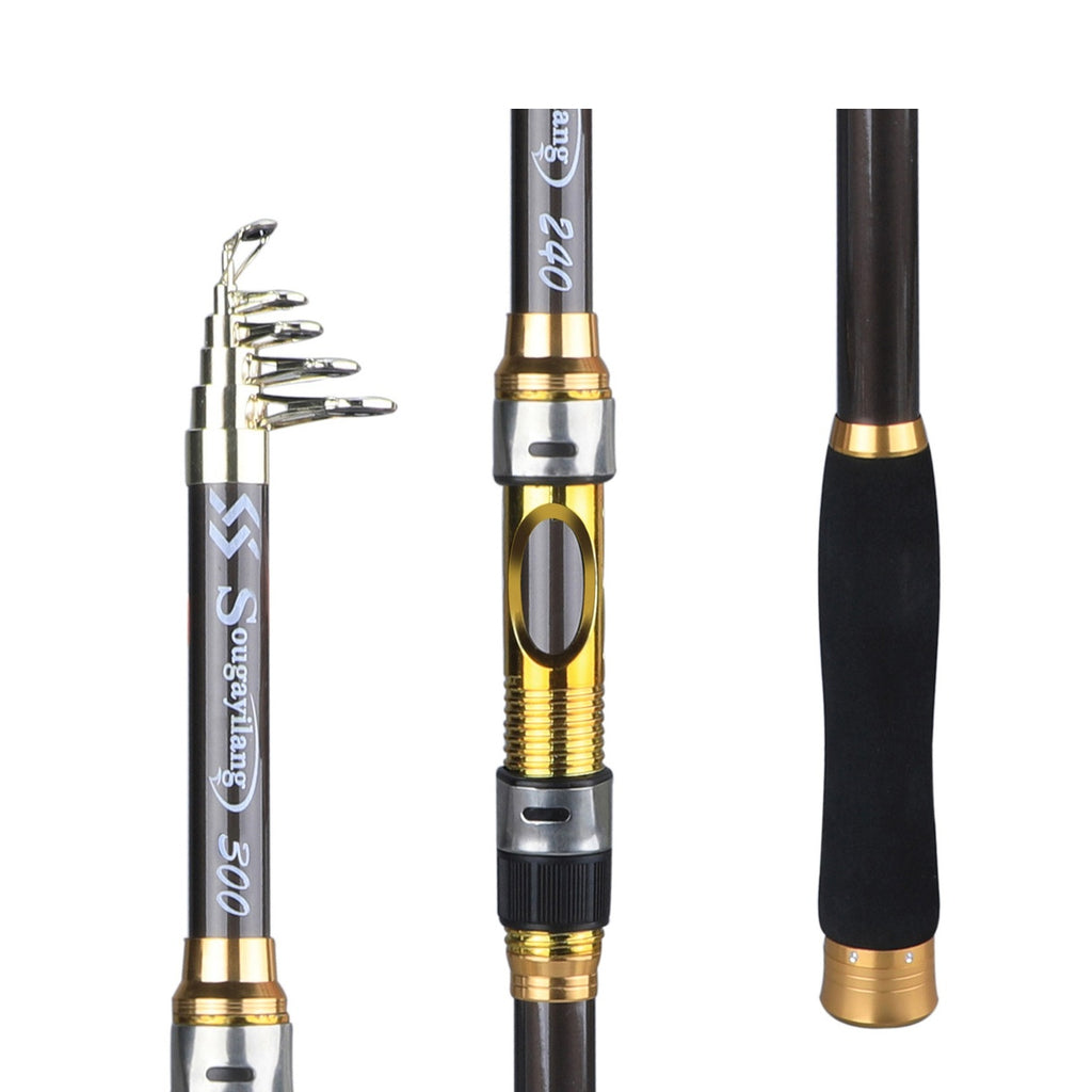 [Quality Construction] Sougayilang Ultralight Carbon Fiber Spinning Fishing Rod - Portable, Medium Action, 6.72-9.84ft Extendable Length, Black & Golden with Comfort Grip Handle - Ideal for All Anglers