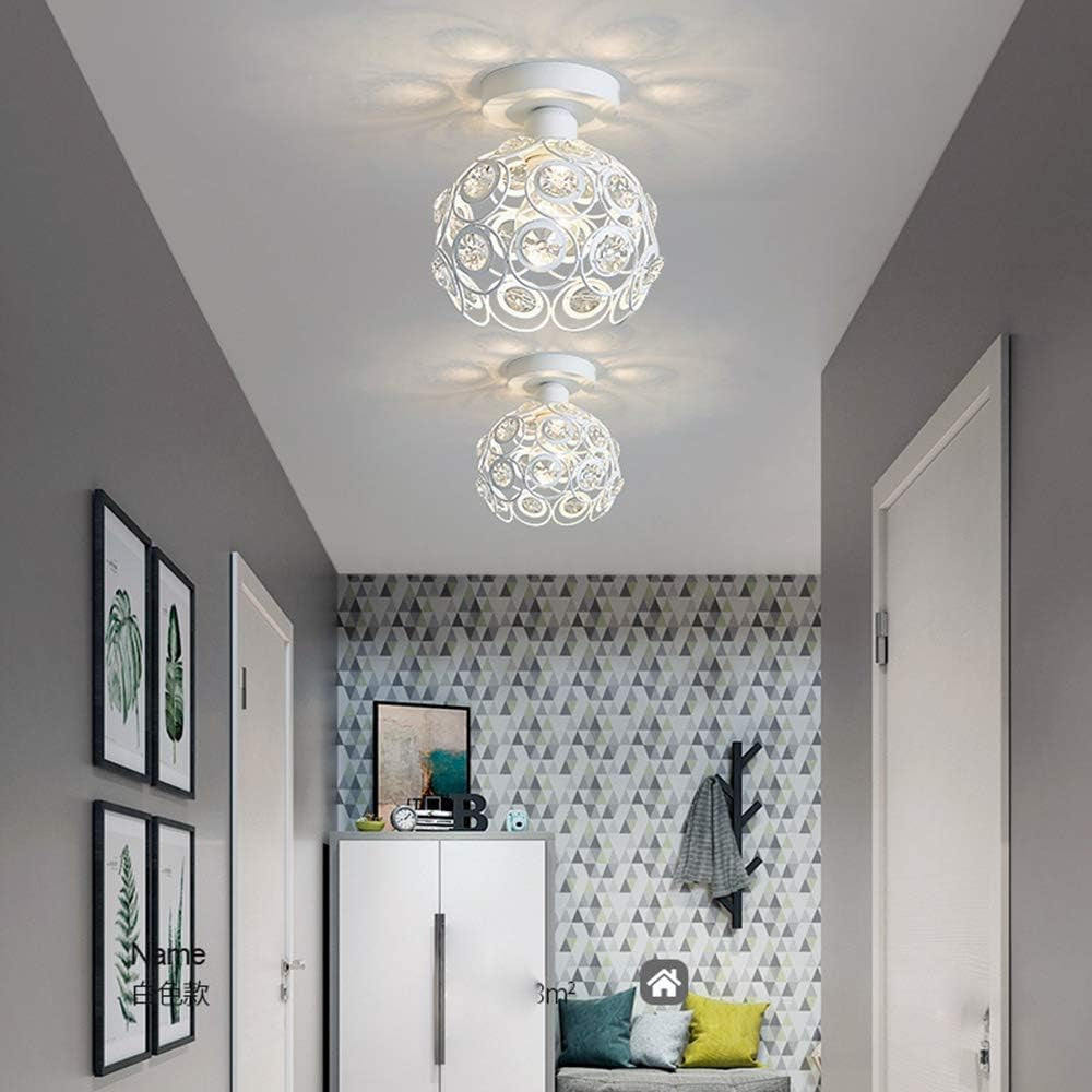 Mini Crystal Chandelier Semi Flush Mount Ceiling Light with E26 Socket - Modern White Finished Pendant Lighting for Bedroom, Kitchen, and Living Room