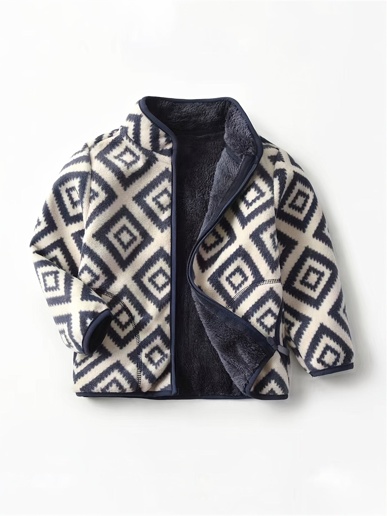 New Boys Vintage Plaid Printed Casual Thickened Warm Stand Collar Zipper Jacket - For Boys Aged 6-14 -  Suitable for Fall & Winter - Perfect Gift for Birthday & Holidays