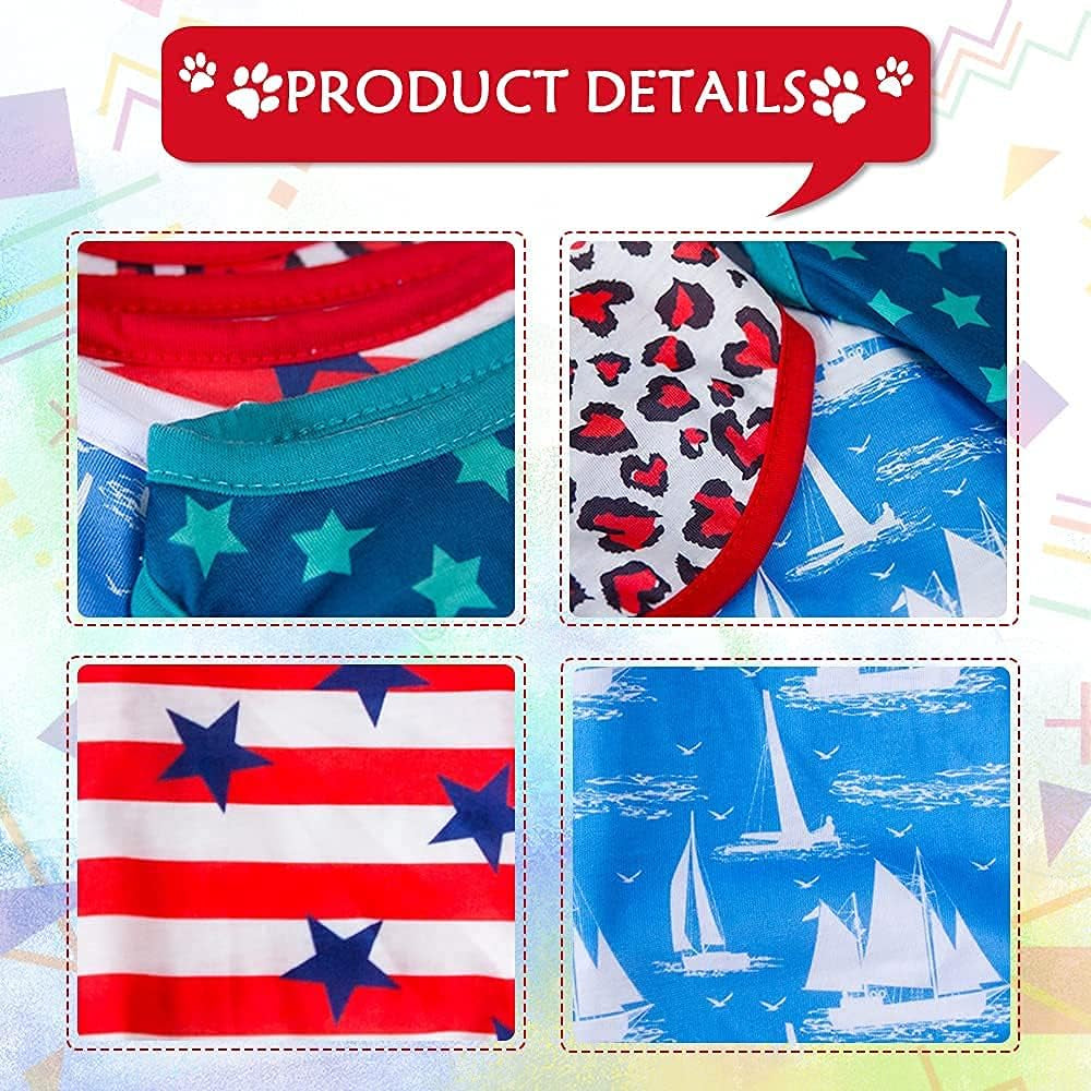 4-Piece Summer Dog Apparel Set for Female Dogs and Cats - Printed T-Shirts with Cute Patterns for Small to Large Breeds (Star, X-Small)