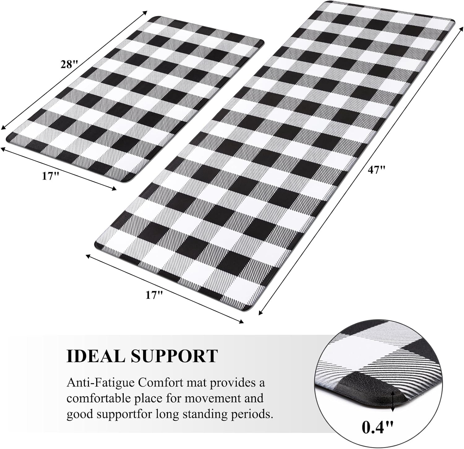 Anti-Fatigue Kitchen Mat Set of 2 - Non-Skid, Washable Cushioned Floor Mats with Waterproof Memory Foam for Farmhouse Kitchens and Standing Desks