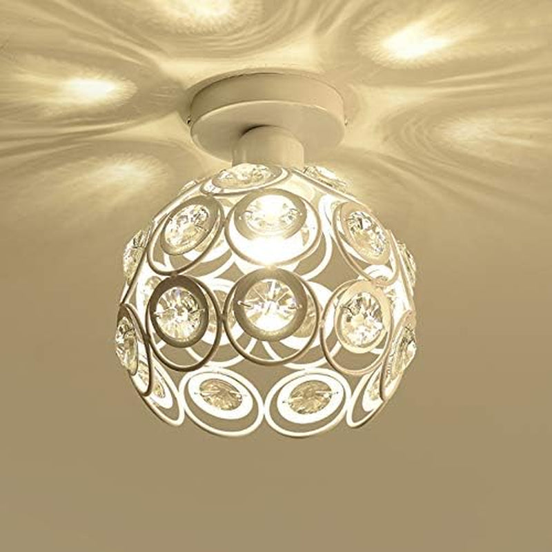 Mini Crystal Chandelier Semi Flush Mount Ceiling Light with E26 Socket - Modern White Finished Pendant Lighting for Bedroom, Kitchen, and Living Room