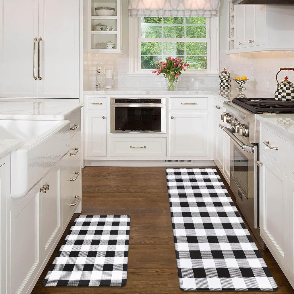 Anti-Fatigue Kitchen Mat Set of 2 - Non-Skid, Washable Cushioned Floor Mats with Waterproof Memory Foam for Farmhouse Kitchens and Standing Desks