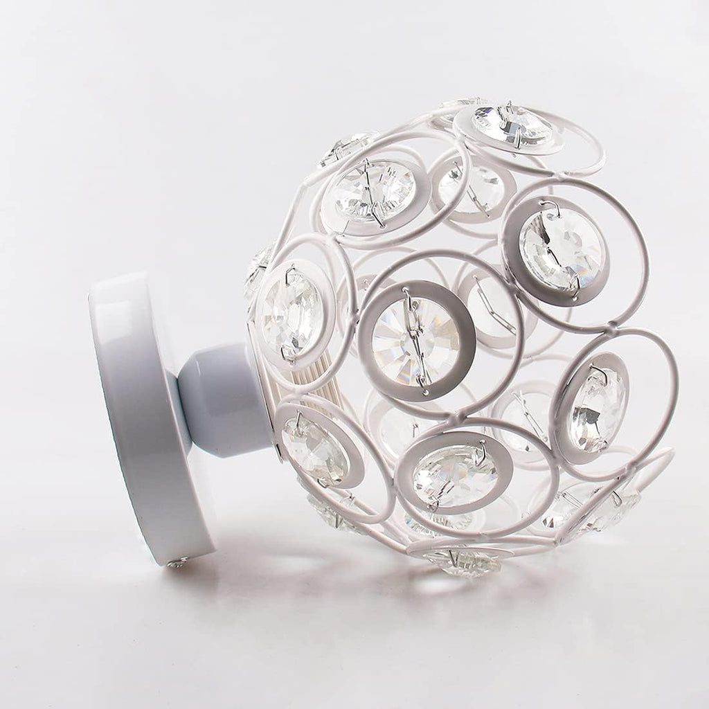 Mini Crystal Chandelier Semi Flush Mount Ceiling Light with E26 Socket - Modern White Finished Pendant Lighting for Bedroom, Kitchen, and Living Room