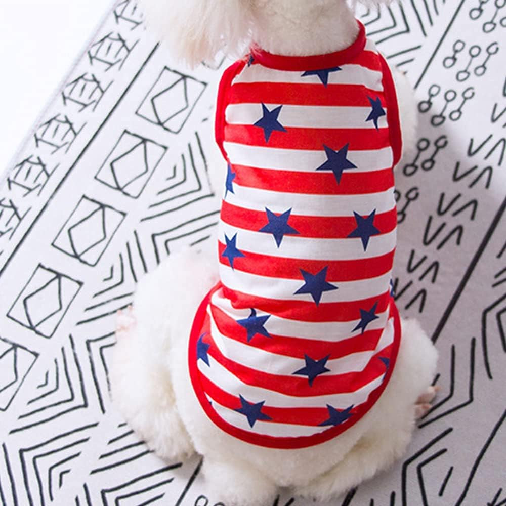 4-Piece Summer Dog Apparel Set for Female Dogs and Cats - Printed T-Shirts with Cute Patterns for Small to Large Breeds (Star, X-Small)