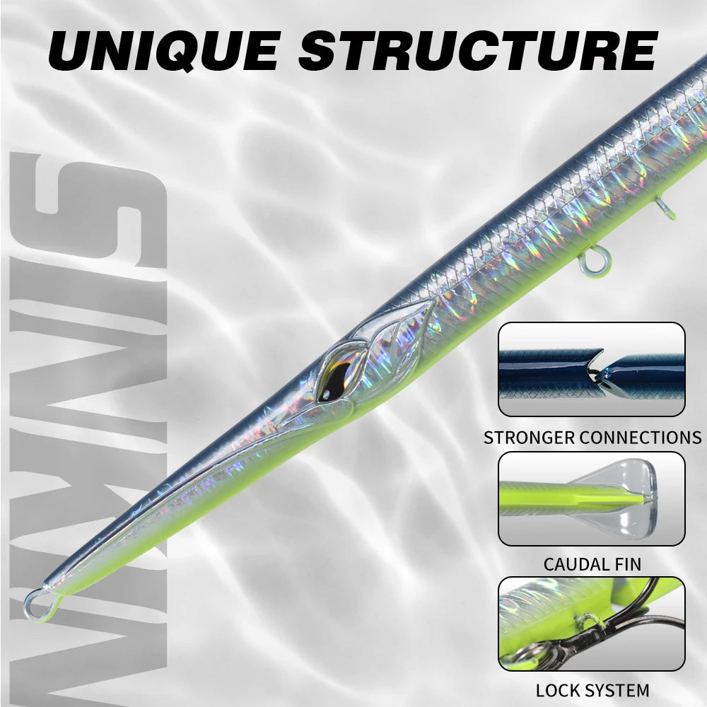 Hunthouse Jointed Pencil Bait 3 Section Fishing Lure 255mm/30.6g Needle Sinking Swimbait For Bluefish Seabass Tackle