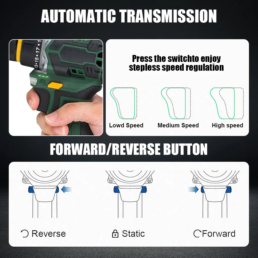 55N.M 10MM 23+1 Torque Brushless Electric Impact Drill Metal Ratchet Chuck Cordless Drill Electric Screwdriver DIY Power Tools