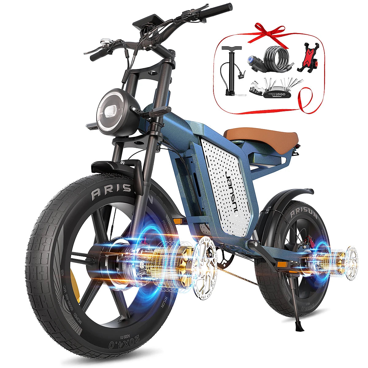 Jansno X60 Ebike 1500W Dual Engine 48V23Ah 20 Inch Fat Tire Full Suspension Electric Bike Mountain Snow Off Road