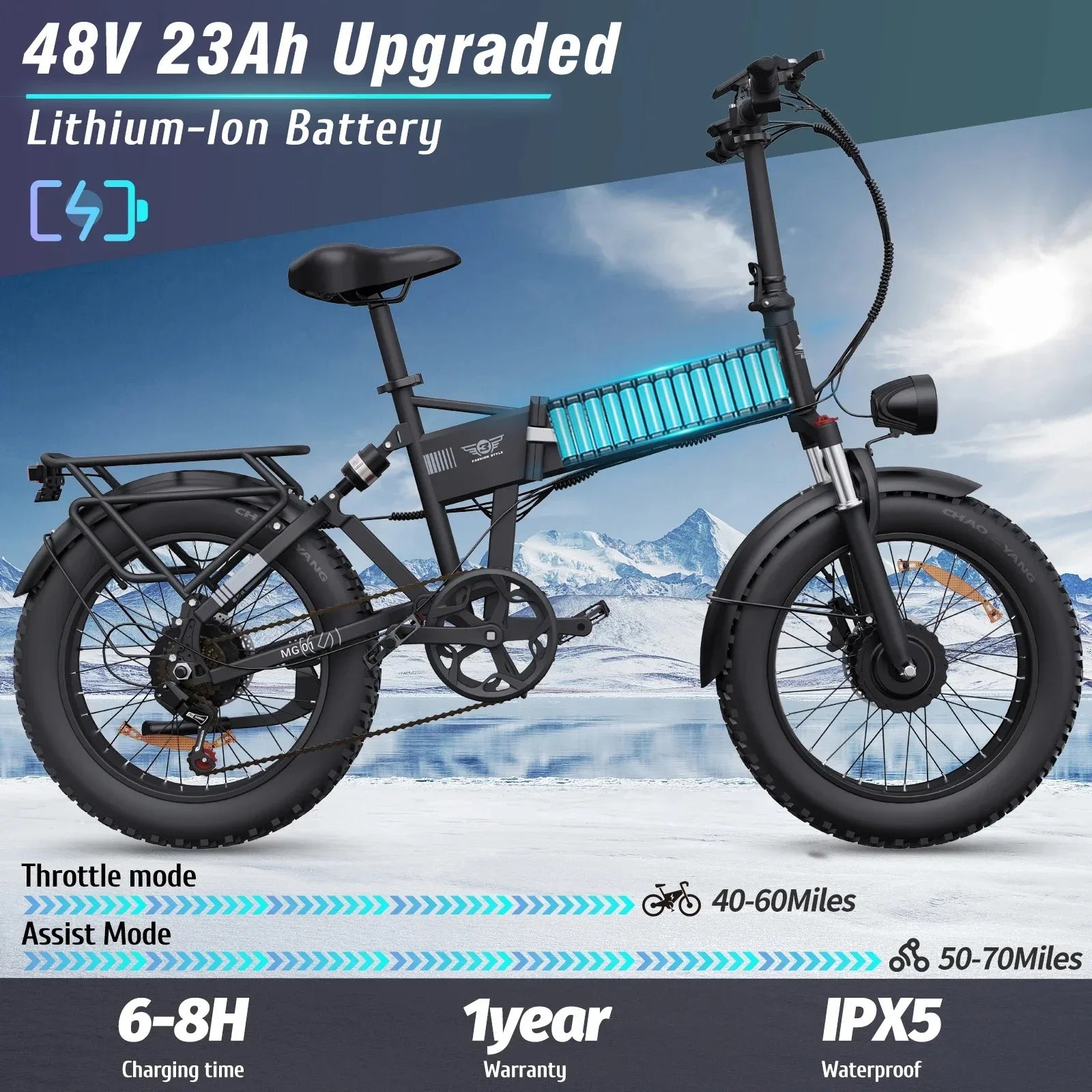 RIDSTAR H20 PRO Folding 2000W Dual Motor 48V 23AH Mountain Snow Electric Bicycle Hydraulic Brake 20*4.0 Fat Tire Electric Bike