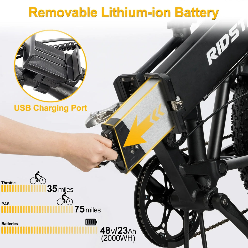 RIDSTAR H20 PRO Folding 2000W Dual Motor 48V 23AH Mountain Snow Electric Bicycle Hydraulic Brake 20*4.0 Fat Tire Electric Bike