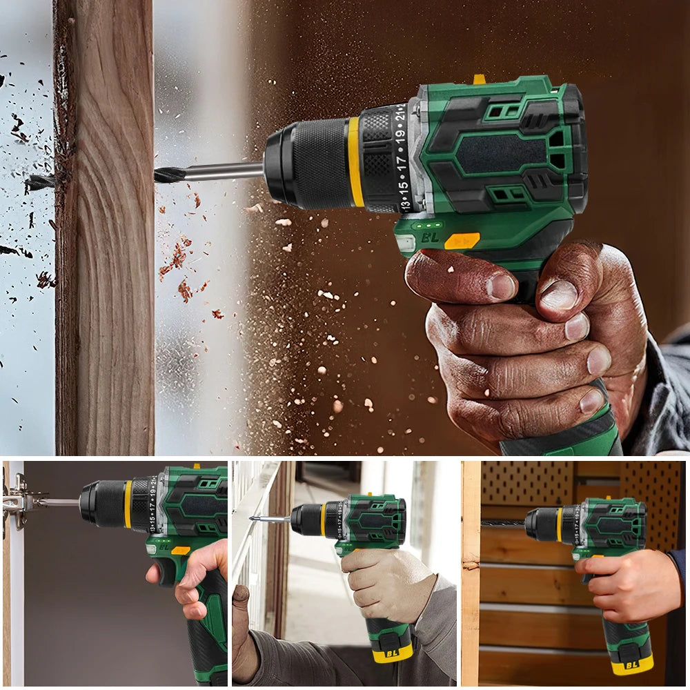 55N.M 10MM 23+1 Torque Brushless Electric Impact Drill Metal Ratchet Chuck Cordless Drill Electric Screwdriver DIY Power Tools