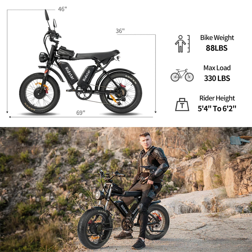 Ridstar Q20 Electric Bike 2000W 52V 40AH Waterproof Powerful Dual motor 20*4.0 Fat Tire For Mountain Electric Bicycle For Adult