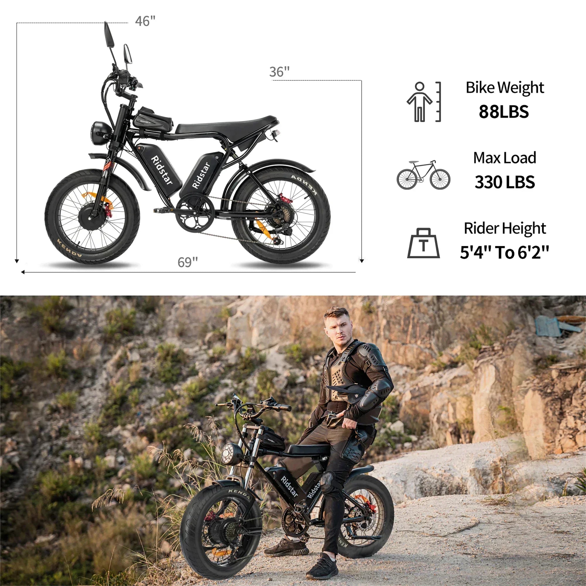 Ridstar Q20 Electric Bike 2000W 52V 40AH Waterproof Powerful Dual motor 20*4.0 Fat Tire For Mountain Electric Bicycle For Adult