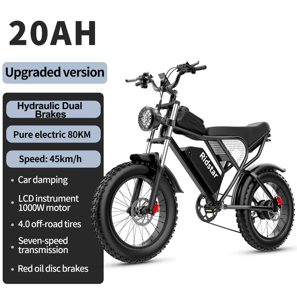 Ridstar Q20 Electric Bike 2000W 52V 40AH Waterproof Powerful Dual motor 20*4.0 Fat Tire For Mountain Electric Bicycle For Adult