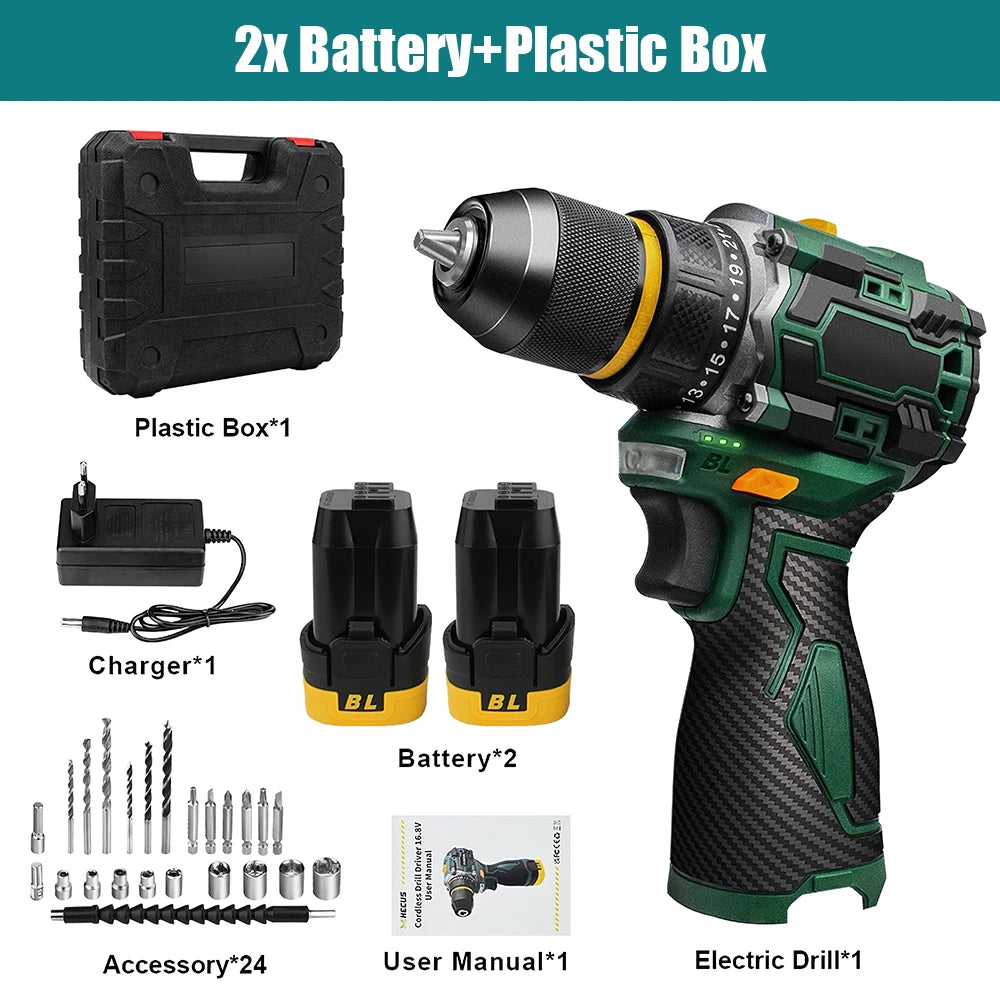 55N.M 10MM 23+1 Torque Brushless Electric Impact Drill Metal Ratchet Chuck Cordless Drill Electric Screwdriver DIY Power Tools
