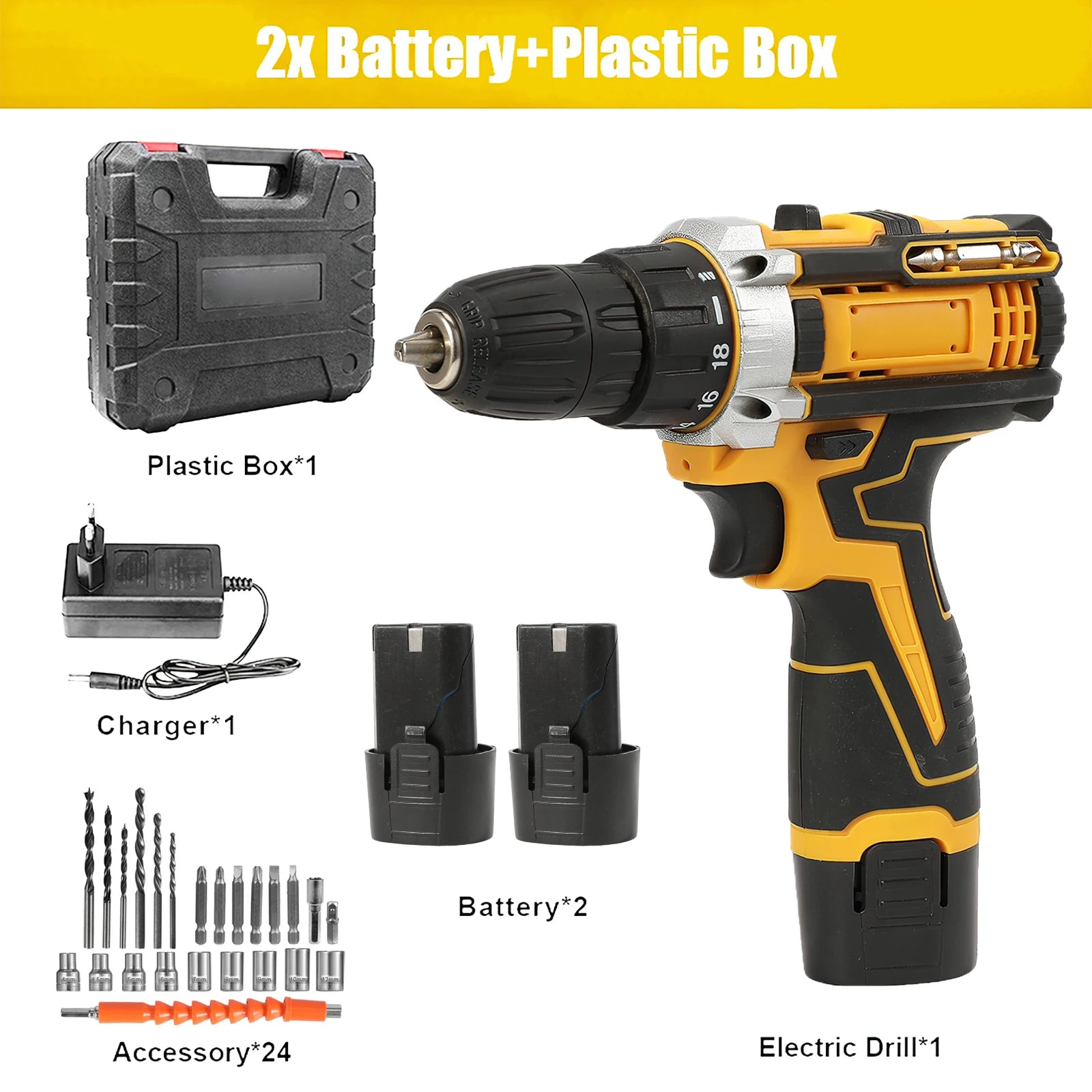 55N.M 10MM 23+1 Torque Brushless Electric Impact Drill Metal Ratchet Chuck Cordless Drill Electric Screwdriver DIY Power Tools