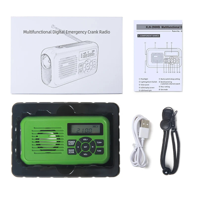 2000mAh Portable Rechargeable Emergency Solar Hand Crank Radio WB/NOAA with Phone Charger and LED Torch FM Emergency Radio