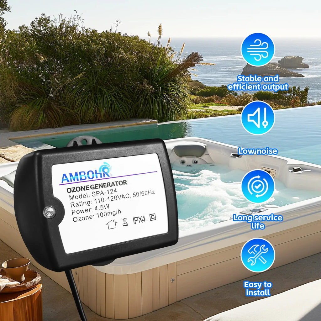 For AMBOHR SPA-124 100mg/h Mini Portable Home Spa Ozonator 220V Ozone Generator for Water Purification Cold Plunge Swimming Pool