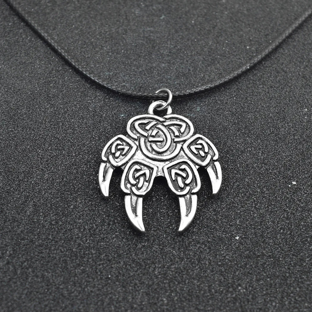 Antiquing Viking Runes Talisman Jewelry Slavic Veles Symbol Kolovrat Pendant Wolf Bear Paw Amulet  Necklace Men Pagan