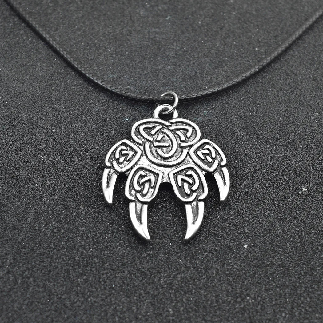Antiquing Viking Runes Talisman Jewelry Slavic Veles Symbol Kolovrat Pendant Wolf Bear Paw Amulet  Necklace Men Pagan