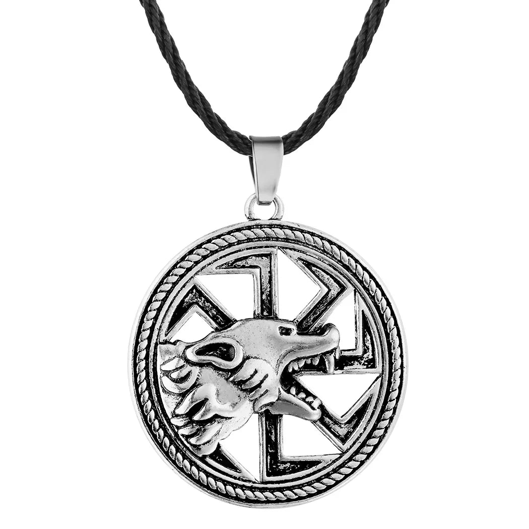 Antiquing Viking Runes Talisman Jewelry Slavic Veles Symbol Kolovrat Pendant Wolf Bear Paw Amulet  Necklace Men Pagan