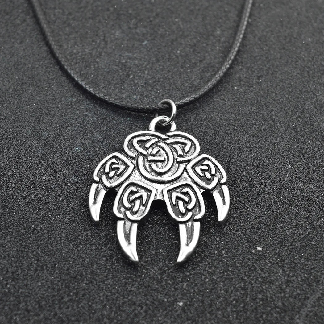 Antiquing Viking Runes Talisman Jewelry Slavic Veles Symbol Kolovrat Pendant Wolf Bear Paw Amulet  Necklace Men Pagan