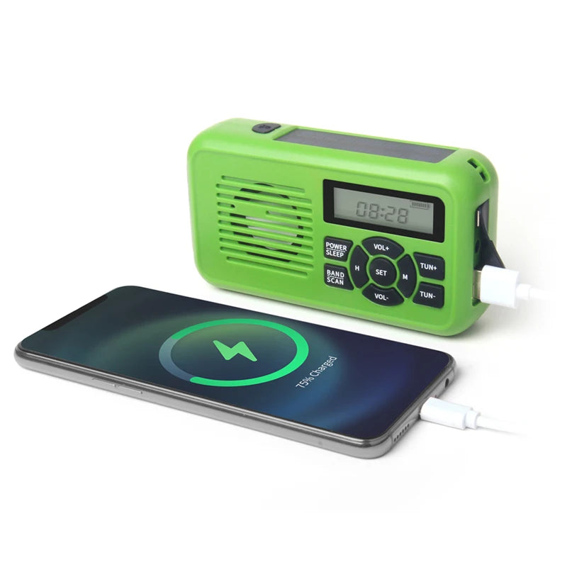 USB Charged Self Powered AM/FM Weather Radio with Power Bank Portable Solar Radio Hand Crank Radio with Flashlight for Emergency
