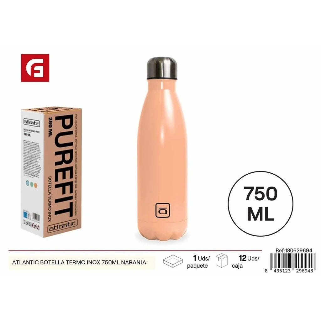 Atlantic 750ml orange stainless steel thermos bottle
