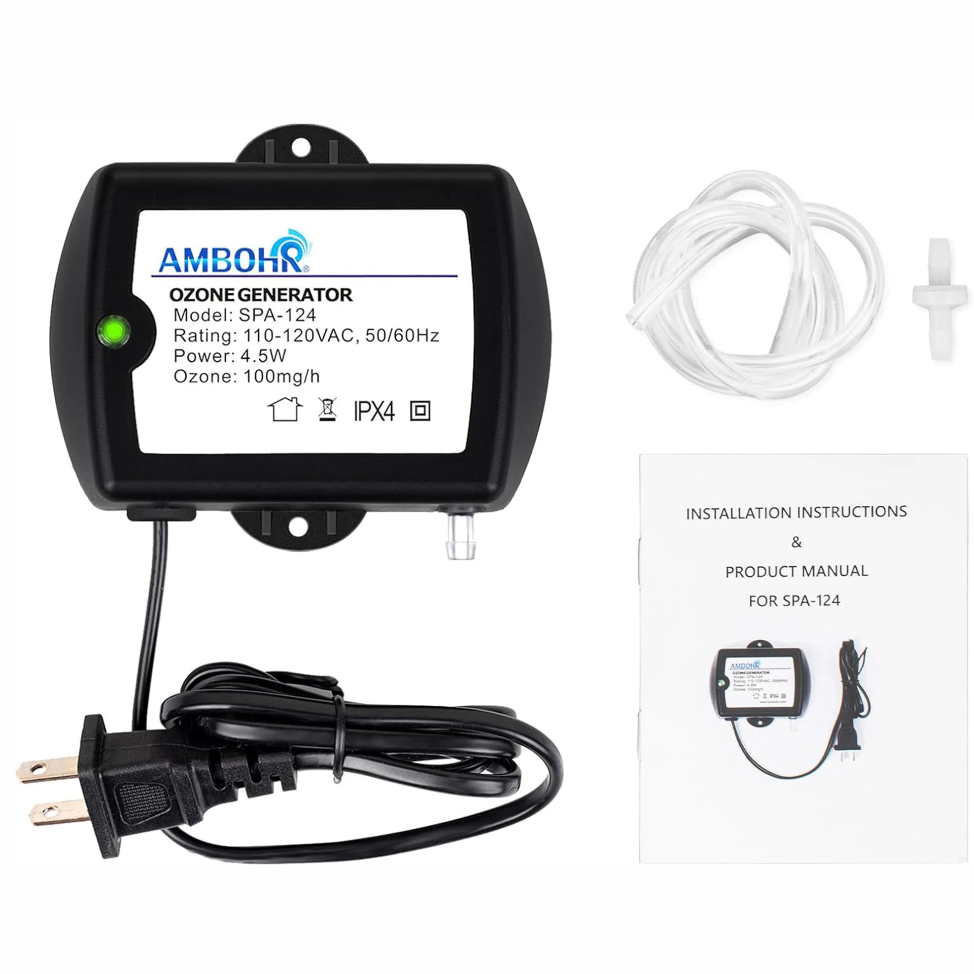 For AMBOHR SPA-124 100mg/h Mini Portable Home Spa Ozonator 220V Ozone Generator for Water Purification Cold Plunge Swimming Pool
