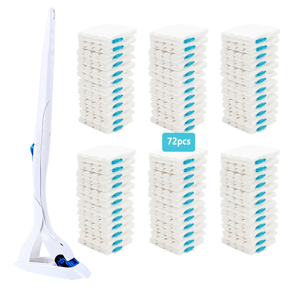 Disposable Toilet Brush Wand for Flushable Refills,Toilet Cleaning System,  1 Toilet Wand + 1 Stand+72 Refills